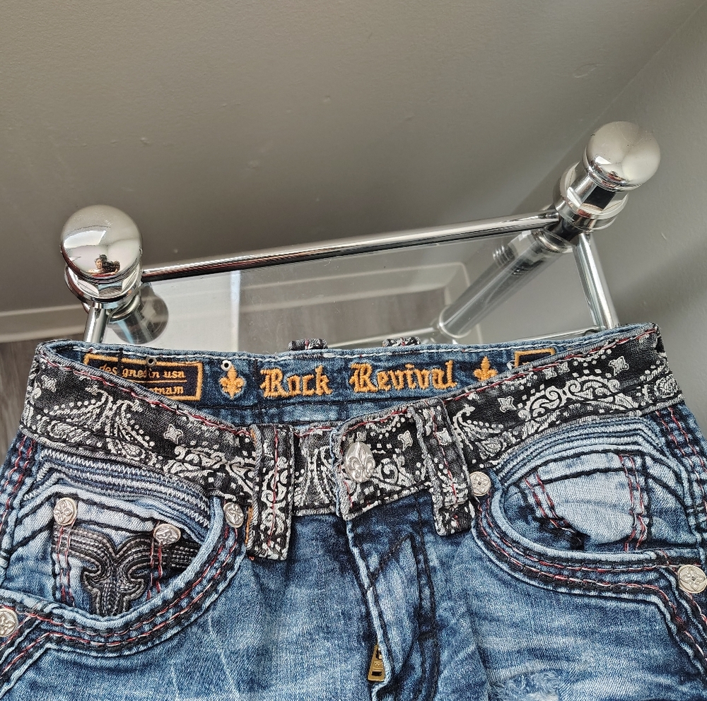 Rock Revival Blue Denim Jeans with Bandana Trim